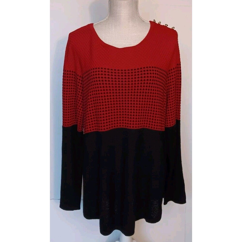 Size XXL Red/Black Color Block Sweater w/Shoulder Buttons - Charter Club